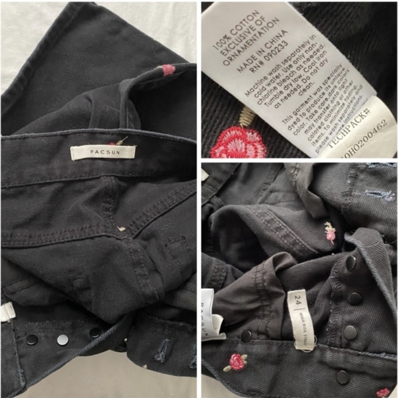 PacSun Rose Embroidered Black High Rise Mom Jeans Straight Ankle Length- 24 - Picture 13 of 13